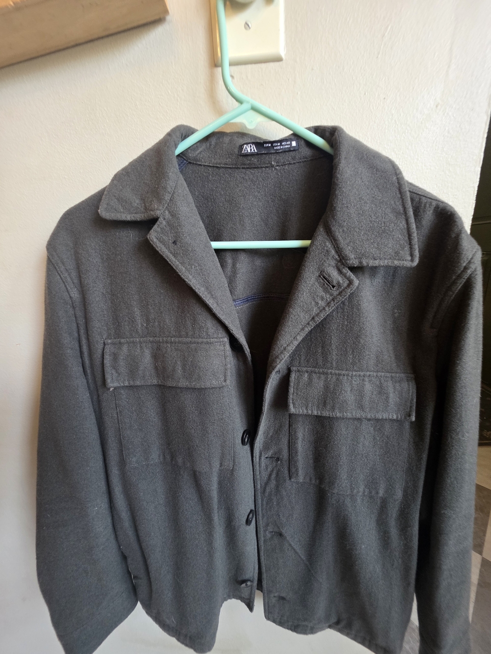 Zara Men's Charcoal Wool Blend Overshirt Jacket – Size Medium